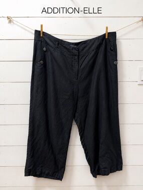Addition Elle Linen Blend Cropped Wide-Leg Pants Black Women’s Plus Size 24